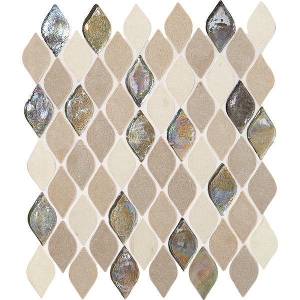 Daltile Premier Elegance Beige 12 in. x 13-3/4 in. Glass/Limestone/Resin Raindrop Mosaic Tile (8.2 sq. ft./Case)