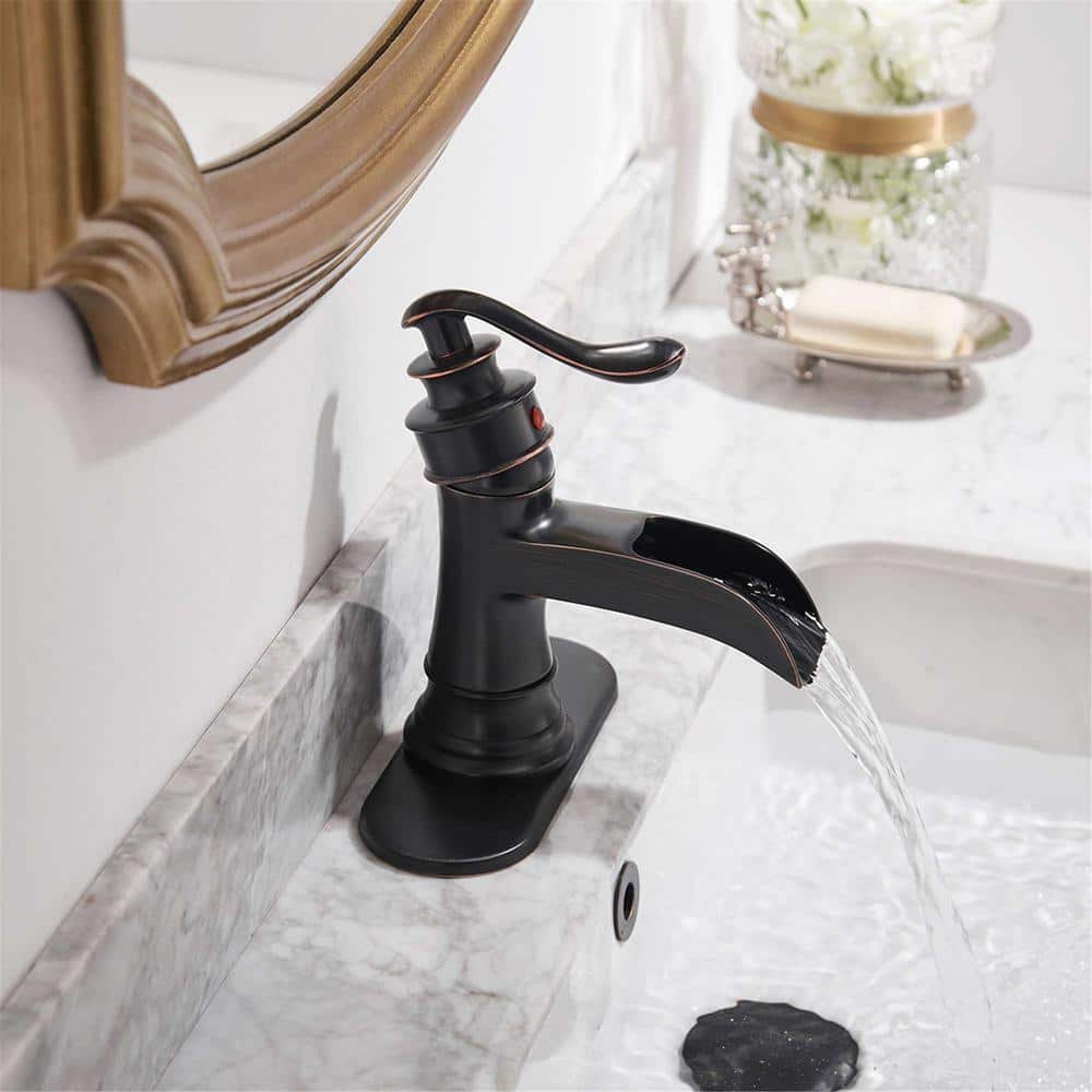 Oil Rubbed Bronze Single Handle Waterfall Bathroom Faucet with Deckplate