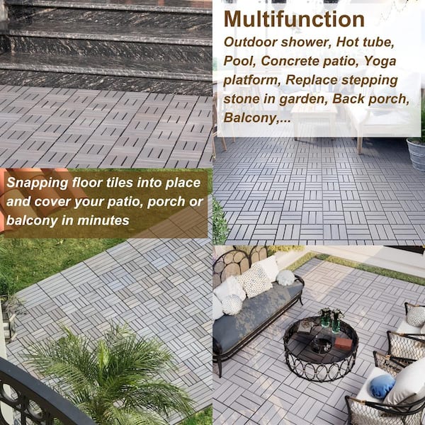 Amucolo 12 in. x 12 in. Checker Pattern Acacia Wood Interlocking Deck Tiles in Gray for Patio, Pool Side (Set of 20 Tiles)