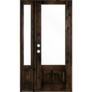 50 in. x 96 in. Farmhouse Knotty Alder Right-Hand/Inswing 3/4 Lite Clear Glass Black Stain Wood Prehung Front Door w/LSL