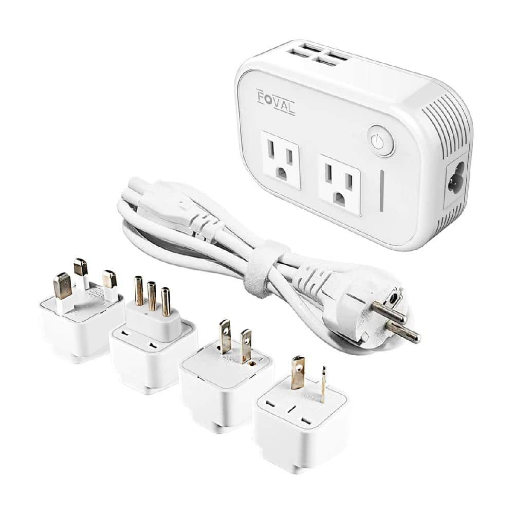 2-Outlet Power Strip Surge Protector Voltage Converter Travel Adapter with 