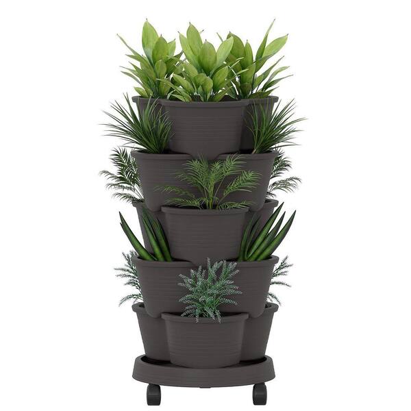 Inner Decor 5-Tier Stackable Vertical Garden Planter with Wheels