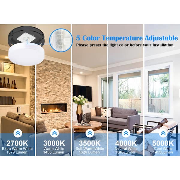 Hukoro Hanz 13 in. Matte Black Selectable LED 2700K, 3000K, 3500K, 4000K, 5000K Flush Mount Ceiling Light (2-Pack)