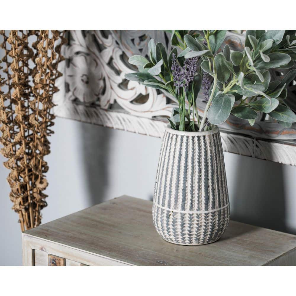 10" White and Gray Ceramic Novelty Table Vase