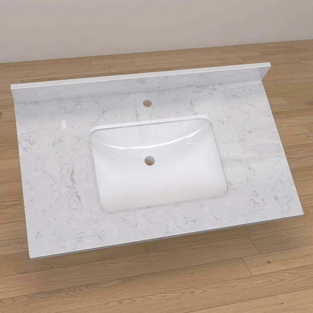 Kmi 30 in. W. x 22 in. D Engineered Stone Vanity Top Rectangular Single Sink Bathroom Vanity Top in White price history on PriceWatchPro