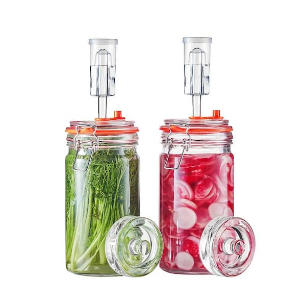 2-Pack Clear Glass Fermenting Kit with Weight for Making Sauerkraut, Hot Sauce, Mead, Cider and More