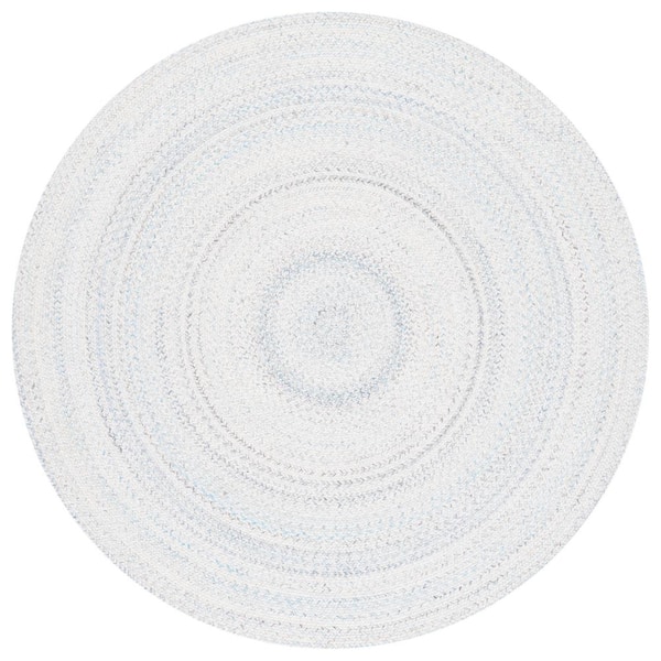 SAFAVIEH Braided Ivory Light Blue Doormat 3 ft. x 3 ft. Abstract Round Area Rug