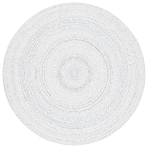 Braided Ivory Light Blue 4 ft. x 4 ft. Abstract Round Area Rug