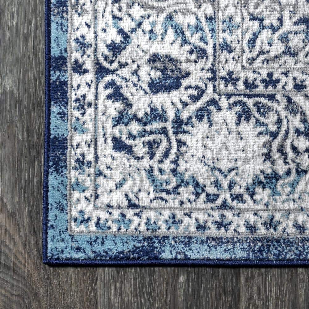 Navy and Light Grey Medallion 8' x 10' Synthetic Area Rug