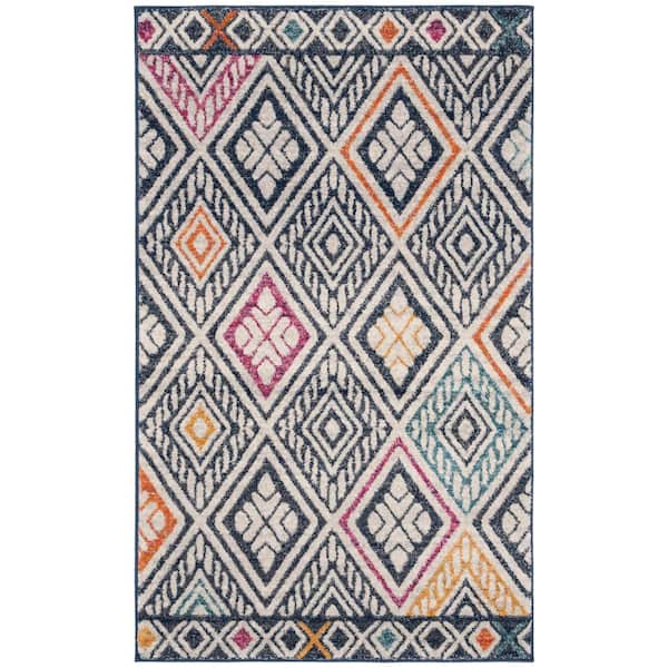 Evoke 3 ft. x 5 ft. Navy/Ivory Geometric Diamond Area Rug