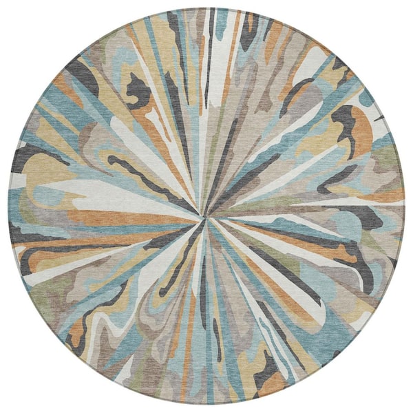 Chantille Machine Washable Indoor/Outdoor Abstract ACN2838 Teal 8 ft. x 8 ft. Round Rug