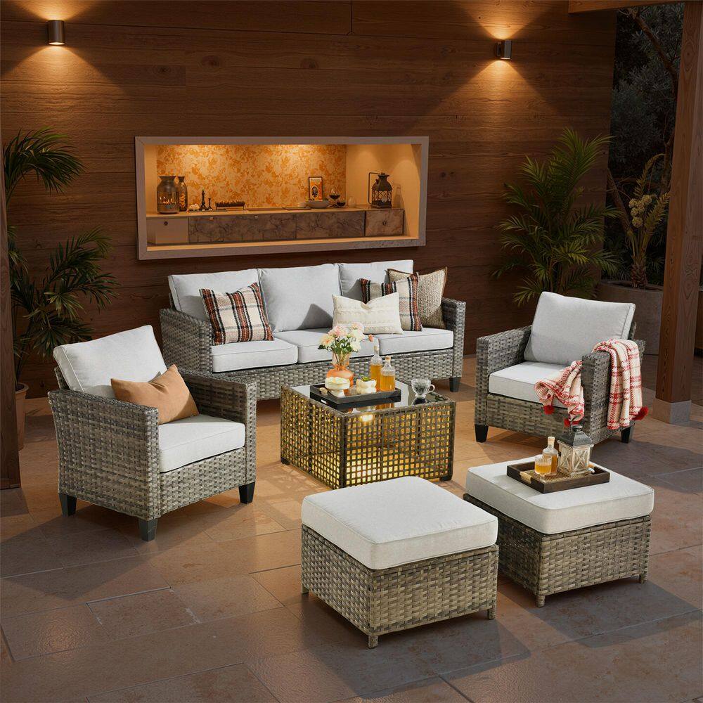 Neon 6 Pieces Wicker Patio Conversation Seating Sofa Set with Light Gray Cushions price history on PriceWatchPro