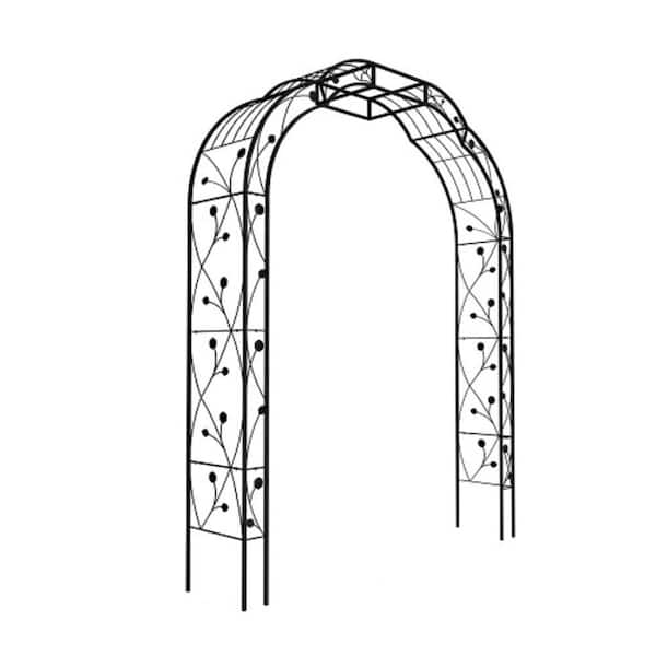 Outdoor 98.4 in. x 74.4 in. Metal Garden Arch Garden Arbor Trellis Climbing Plants Support Rose in Black