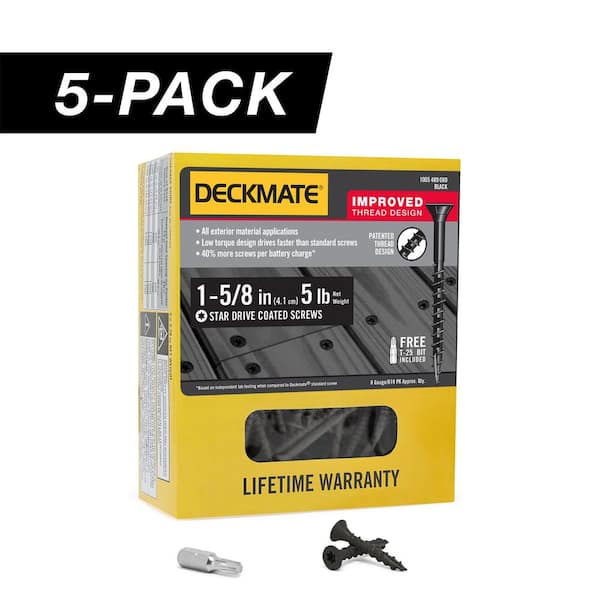 5-Pack #8 x 1-5/8 in. Black Exterior Self-Starting Star Drive Flat-Head Deck Screw (25 lbs. / 3,675-Piece)