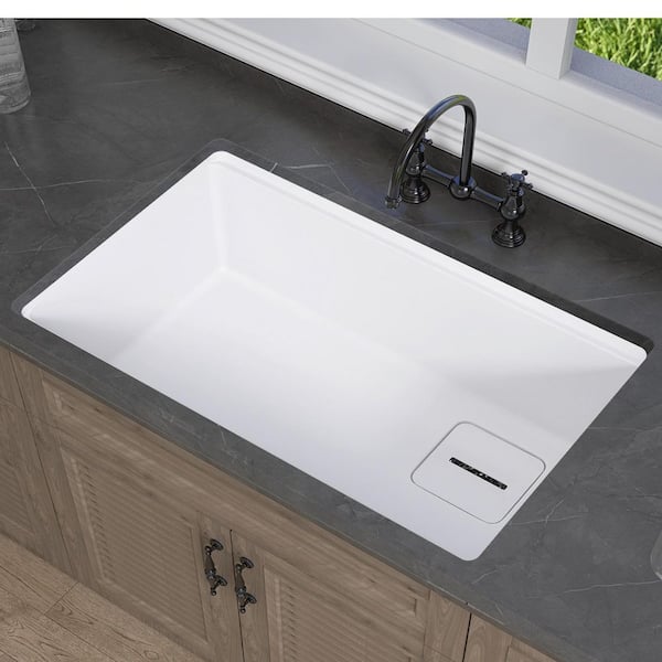NTQ 33 in. Drop-in/Undermount Single Bowl Granite Composite Kitchen Sink in Matte White Workstation Sink with Accessories