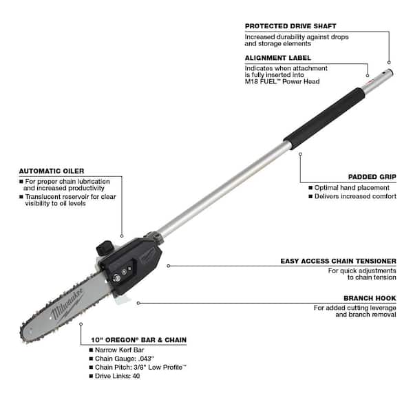 Milwaukee M18 FUEL 10 in. Pole Saw Attachment with QUIK-LOK 3 ft.  Attachment Extension 49-16-2720-49-16-2721 - The Home Depot