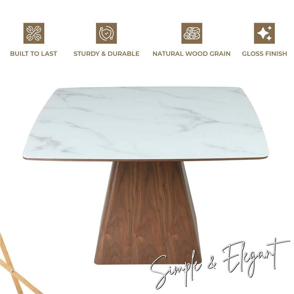 Zephyr 47" White Sintered Stone Top Dining Table with Ash Wood Base