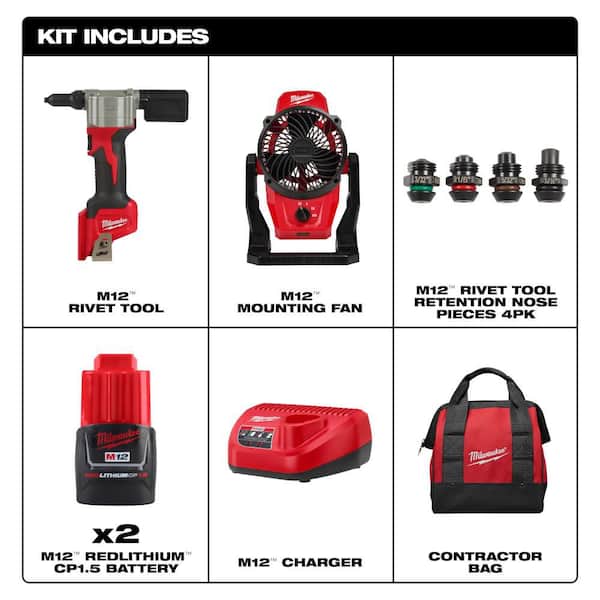M12 Rivet Tool Kit with M12 Mounting Fan