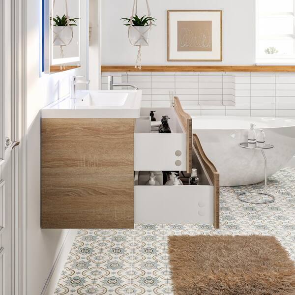 Eviva Smiley 48 in. W x 19 in. D x 33.5 in. H Freestanding Bath Vanity in Rosewood with White Porcelain Top