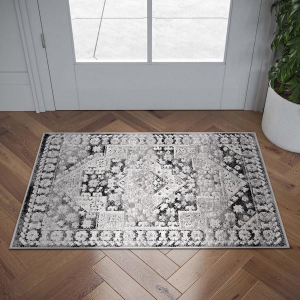 Alpha Black 2 ft. x 3 ft. Abstract Indoor Area Rug