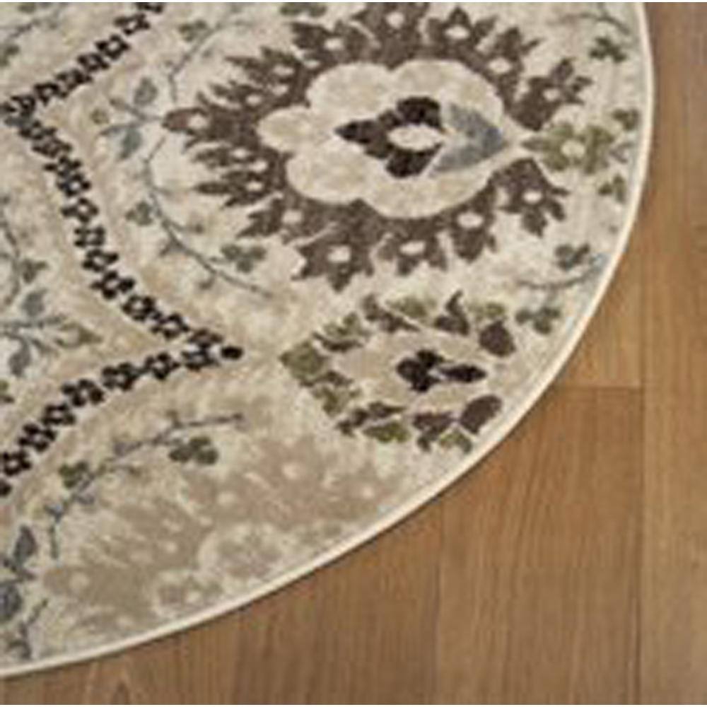 Augusta Multicolored Floral Damask 5' Round Synthetic Area Rug