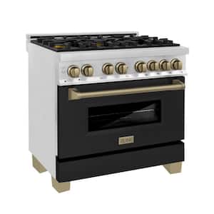 Autograph Edition 36 in. 6-Burner Dual Fuel Range with Matte Black Door and Champagne Bronze Accents