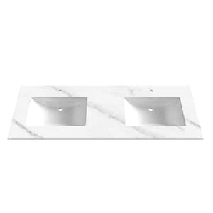 Monica 60 in. W x 22 in. D Porcelain Vanity Top in Faux White Marble with Double Sink Basin