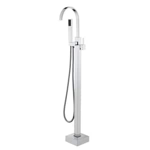 Modern Single-Handle Freestanding Tub Faucet with Handheld Shower, Water Supply Hoses and Hardware in. Polished Chrome