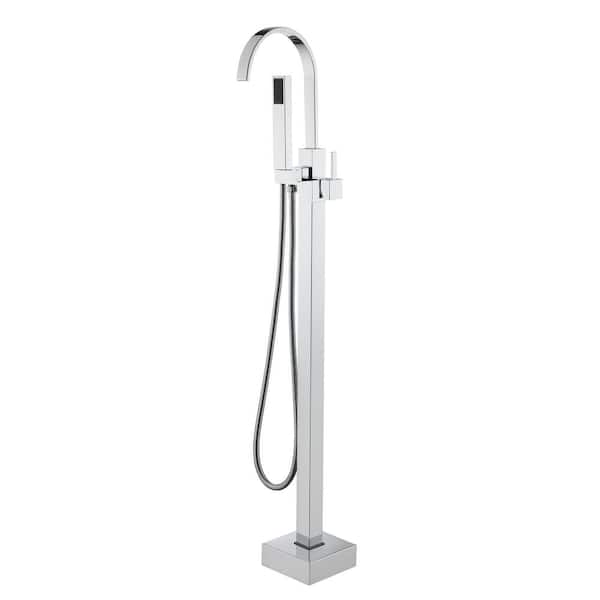 Boyel Living Modern Single-Handle Freestanding Tub Faucet with Handheld Shower, Water Supply Hoses and Hardware in. Polished Chrome
