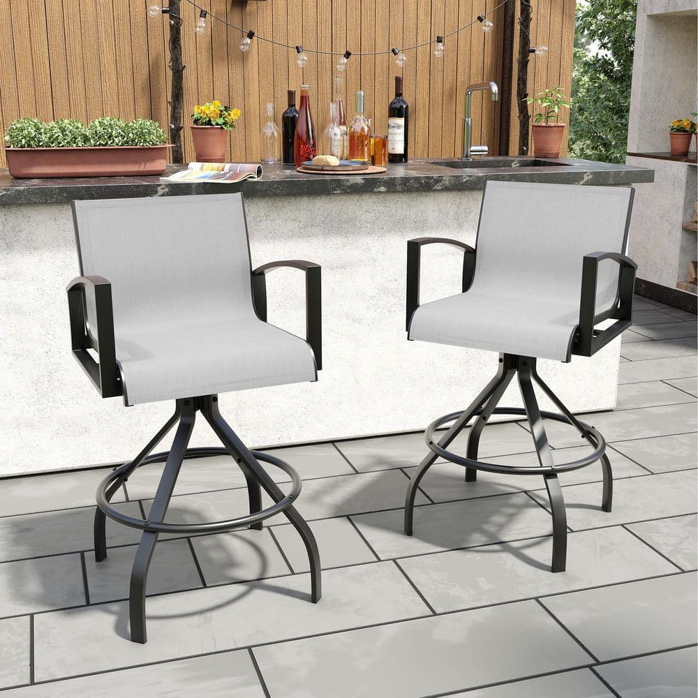 Swivel Aluminum Outdoor Bar Stool with Round Base and Sunbrella Textilene Seat and Backrest in Light Gray (2-Pack) price history on PriceWatchPro