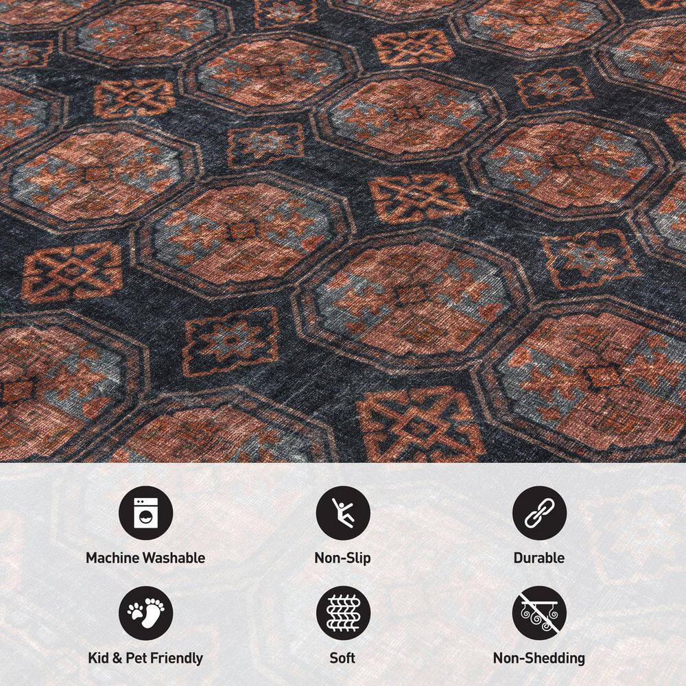 Transitional Moroccan Washable Non Slip Rust 8 ft. x 10 ft. Area Rug - thumbnail 5