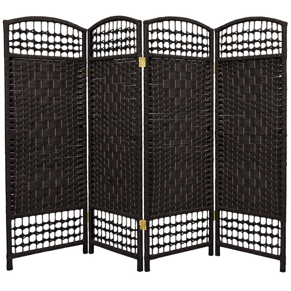 Oriental Furniture 4 ft. Short Fiber Weave Folding Screen - Black - 4 ...