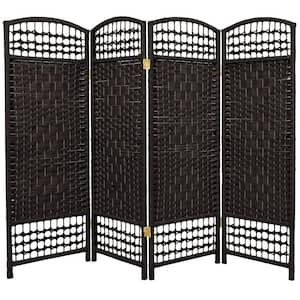 4 ft. Short Fiber Weave Folding Screen - Black - 4 Panels