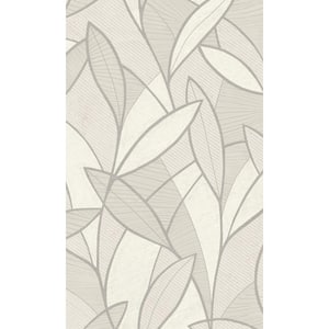 White Leaf Motif with Outlines Tropical Textured Print Non-Woven Non-Pasted Textured Wallpaper 57 sq. ft.