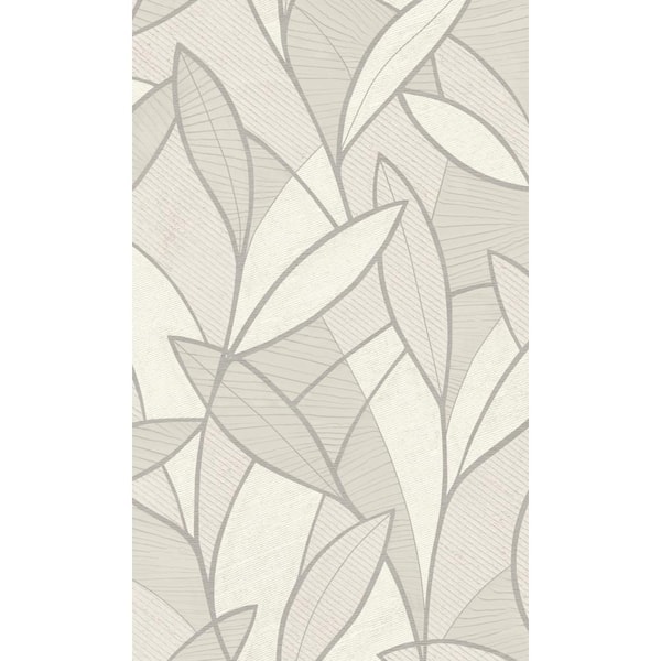 Walls Republic White Leaf Motif with Outlines Tropical Textured Print Non-Woven Non-Pasted Textured Wallpaper 57 sq. ft.