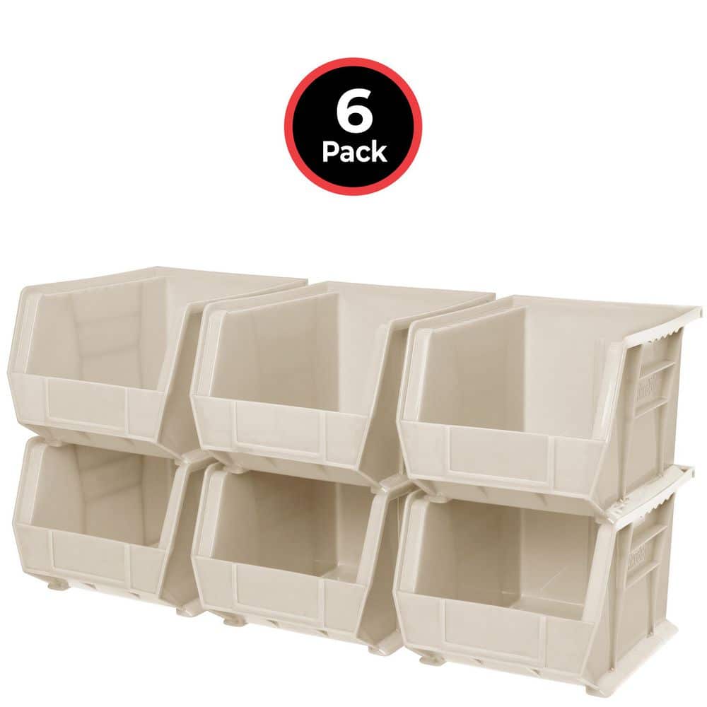 30239 Plastic Storage Bins, 11 in. D x 8 in. W x 7 in. H, Stone Color, 6-pack price history on PriceWatchPro