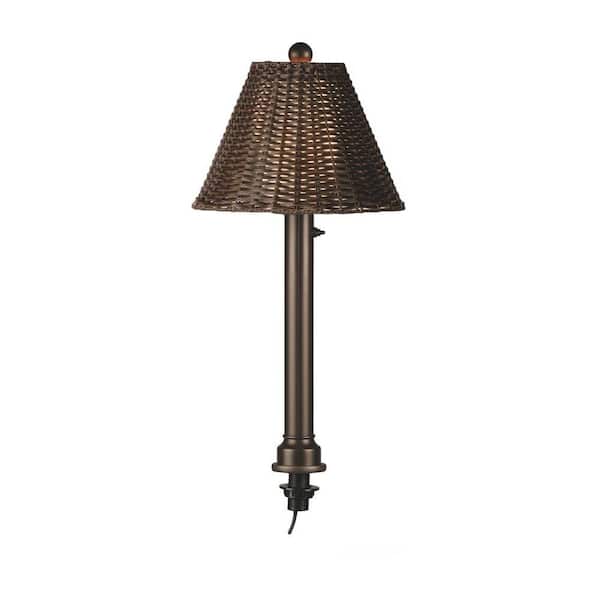 Patio Living Concepts Tahiti 28 in. Bronze Outdoor Umbrella Table Lamp with Walnut Wicker Shade