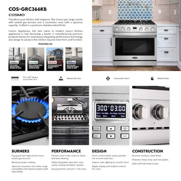 Cosmo 36 in. Lumin Collection 6.1 cu. ft. Gas Range with 6 Sealed