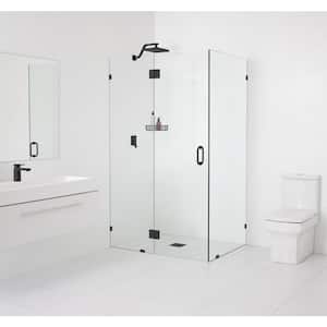 34 in. W x 40 in. D x 78 in. H Pivot Frameless Corner Shower Enclosure in Matte Black Finish with Clear Glass