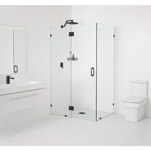 43 in. W x 44 in. D x 78 in. H Pivot Frameless Corner Shower Enclosure in Matte Black Finish with Clear Glass