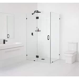 55 in. W x 45 in. D x 78 in. H Pivot Frameless Corner Shower Enclosure in Matte Black Finish with Clear Glass