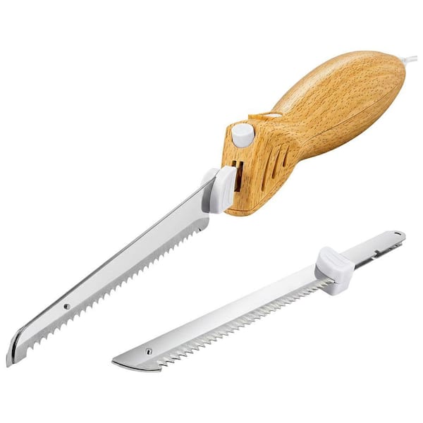 6.69 in. Stainless Steel Electric Carving Knife with Faux Wood Handle Serrated Blade for Meat and Bread