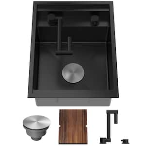 21 in. x 16 in. Undermount Stainless Steel Kitchen Sink with foldable tap in Black