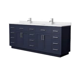 Beckett TK 84 in. W x 22 in. D x 35 in. H Double Bath Vanity in Dark Blue with White Cultured Marble Top