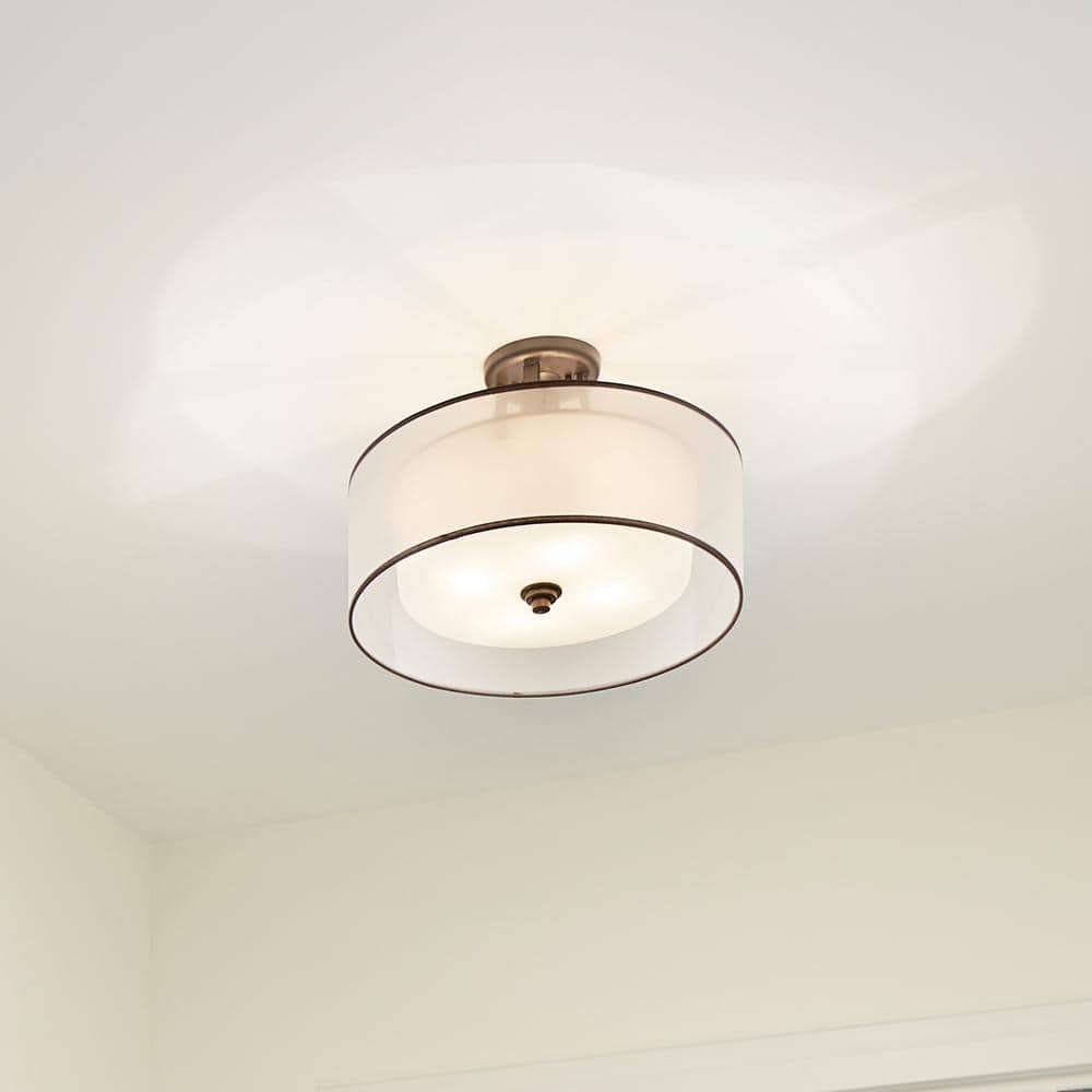 Elegant Pewter 20" Drum Ceiling Light with White Organza Shade