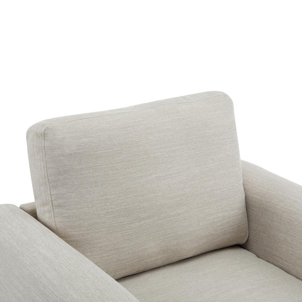 Beige Upholstered Barrel Accent Chair with Natural Wood Frame