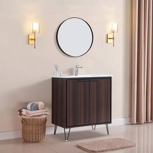 24 in. W x 18 in. D x 35 in. H Bathroom Vanity in Dark Brown Oak Wood Grain with White Ceramic Top