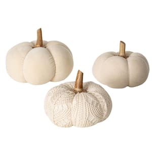 Boho Cream Plush Harvest Pumpkin Set of 3