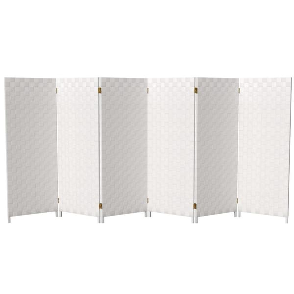 RED LANTERN 4 ft. Short Woven Fiber Outdoor All Weather Folding Screen - 6 Panel - White