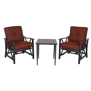 Greg Dark Gold 3-Piece Cast Aluminum Square 27 in. H Outdoor Bistro Table Set with CushionGuard in Chili Red Cushion